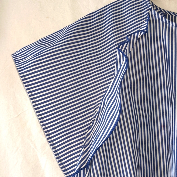 ❗2/$25 Bundle Discount❗Zara basics pin-stripped ruffled short sleeve top (S) - Picture 5 of 5